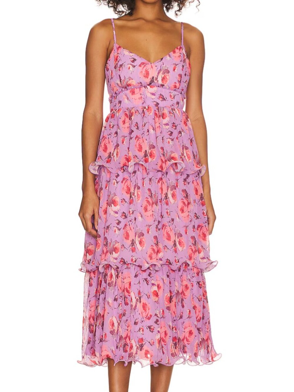 LIKELY Adriana Dress Size 2 | Orchid Multi Floral Tiered Midi | Revolve